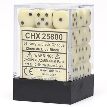 d6 Cube 12mm Ivory with Black