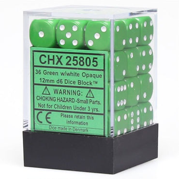 d6 Cube 12mm Green with White