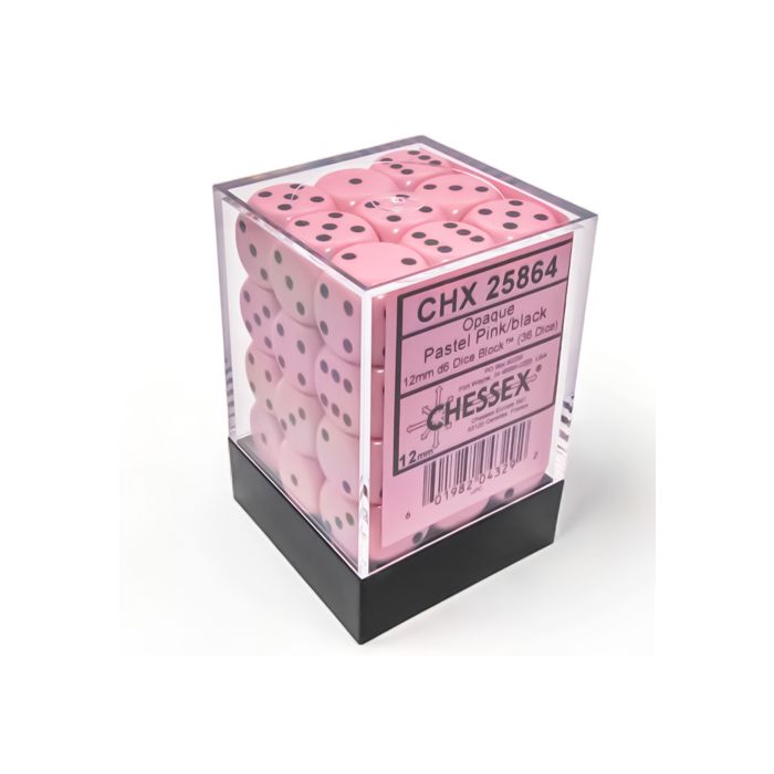 d6 Cube 12mm Pastel Pink with Black