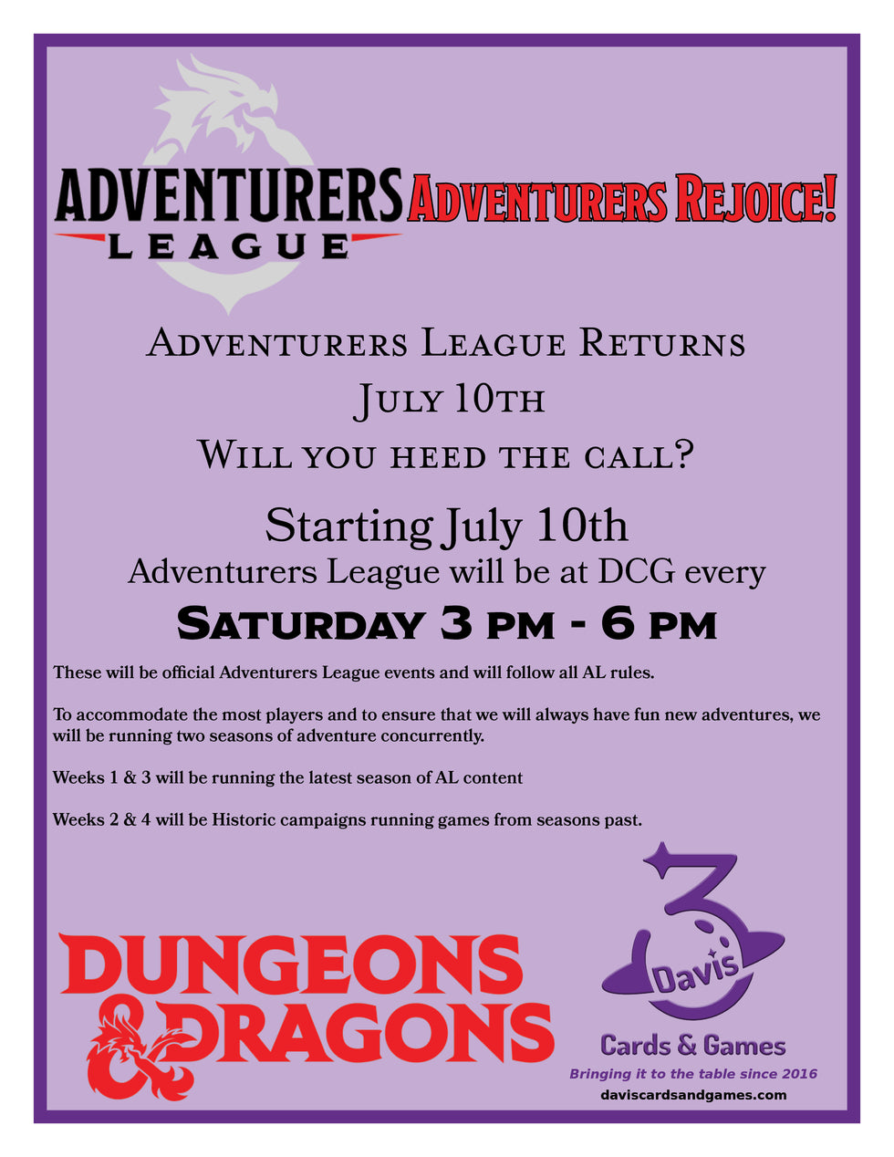 Adventurers Rejoice! Adventurers League returns to DCG