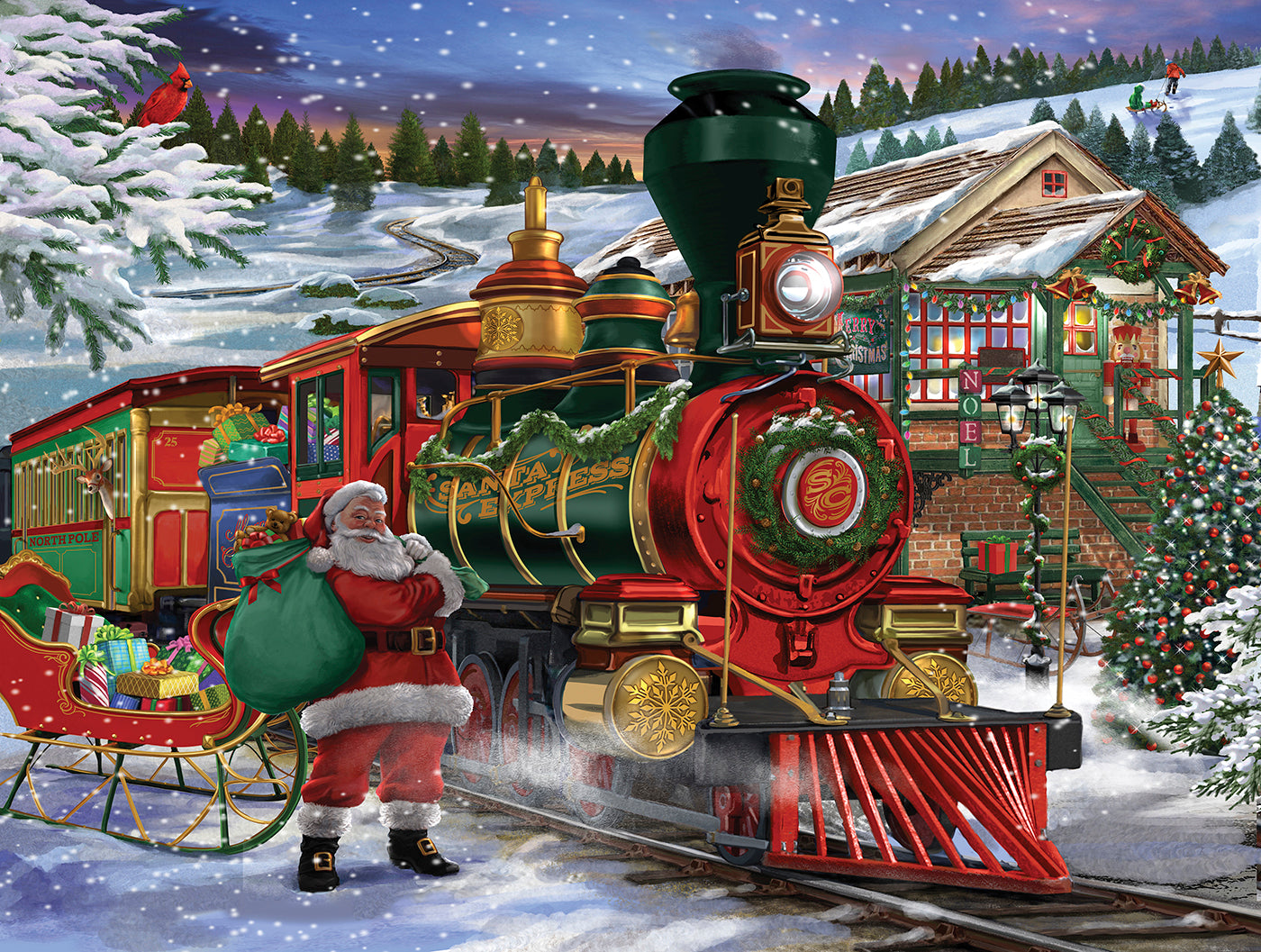 Suns Out: Bigelow Illustrations - Santa at the Station 300 Piece Puzzle