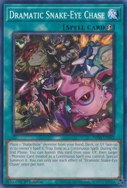 snake eyes yugioh cards YuGiOh Trading Card Game Phantom Nightmare Common Dramatic Snake-Eye Chase PHNI-EN062