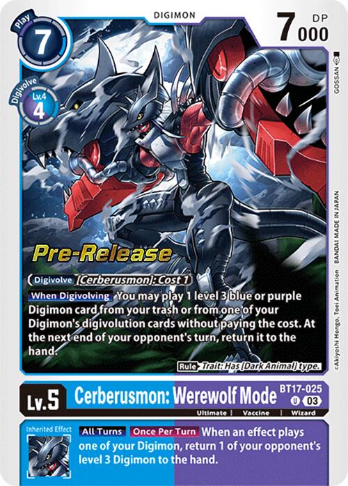 digimon pre release cards Cerberusmon: Werewolf Mode [BT17-025] [Secret Crisis Pre-Release Choose One:M3C Graveyard Overdrive (B/R/G) Collector COLLECTIBLE-CARD place this card on Elite Series: Charizard 9-Pocket