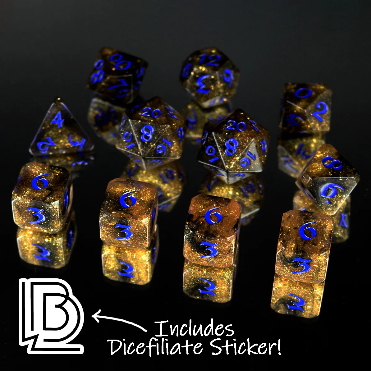 11 Piece RPG Dice Set - Avalore Mintaka for B. Dave Walters