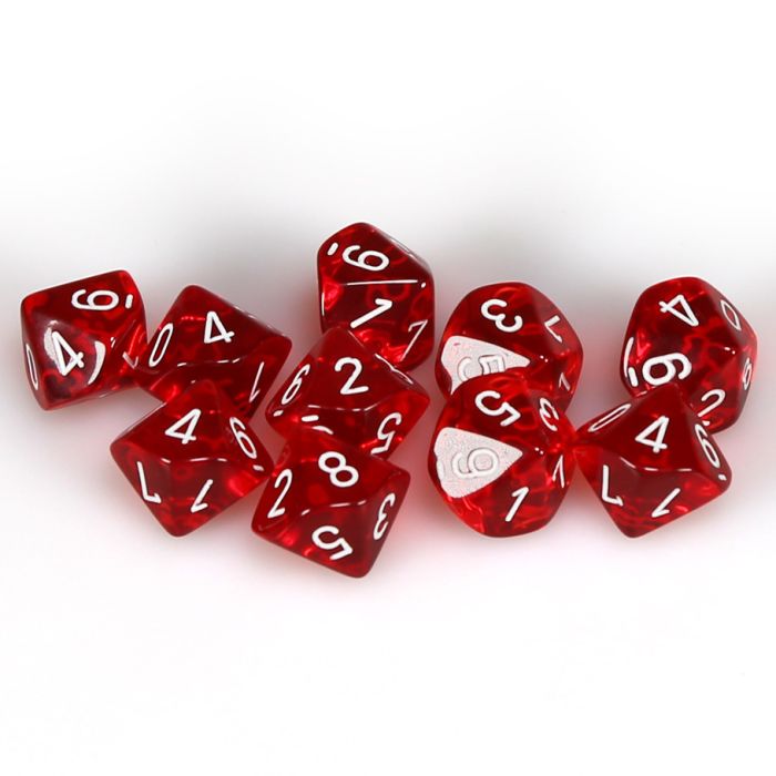 d10 Set of 10 Translucent Red/White