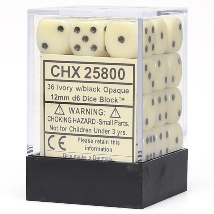 Chessex d6 Cube 12mm Ivory with Black