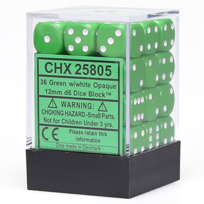 Chessex d6 Cube 12mm Green with White