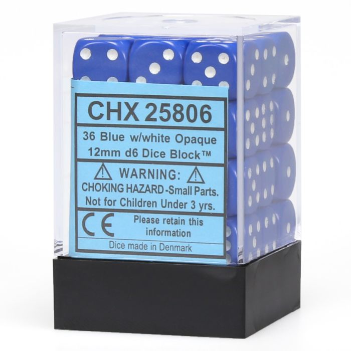 Chessex d6 Cube 12mm Blue with White