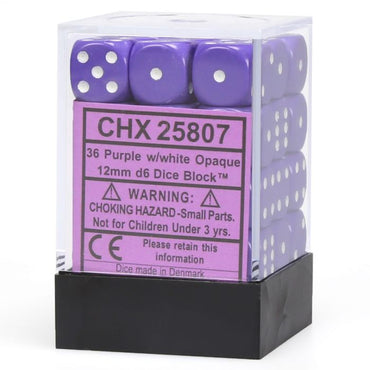 Chessex d6 Cube 12mm Purple with White