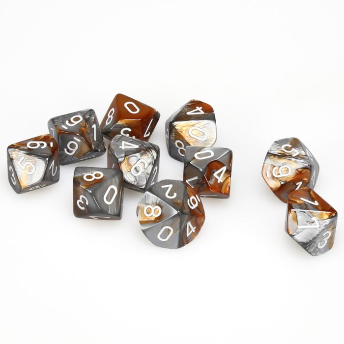 d10 Set of 10 Gemini Copper-Steel/White