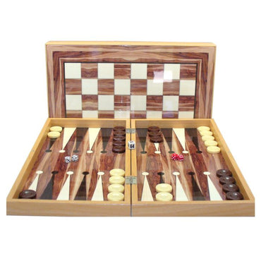 Backgammon Set: 19" Walnut Decoupage
