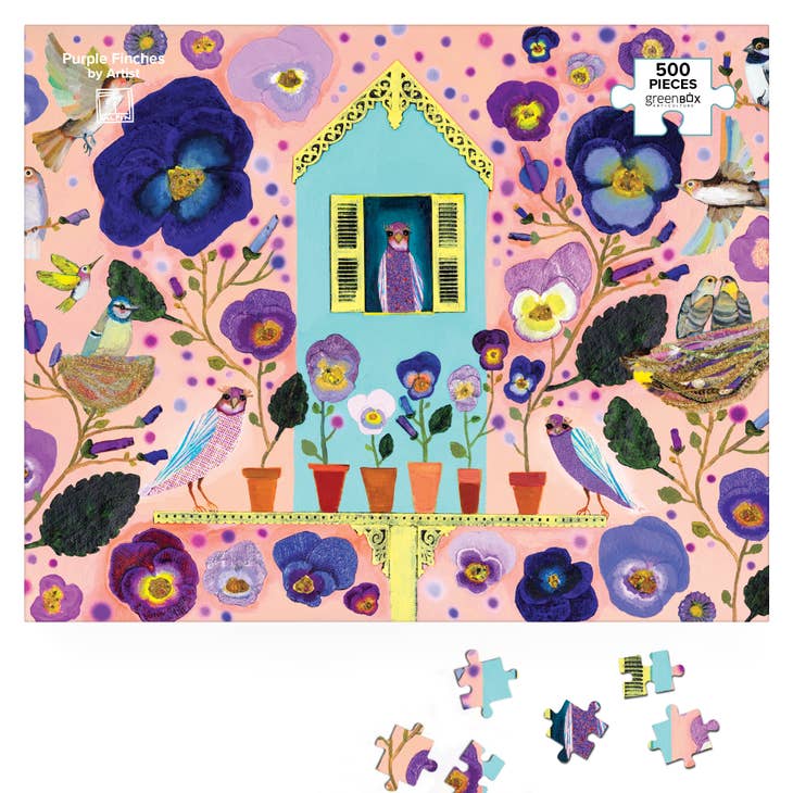 GreenBox Art: Eli Halpin- Purple Finches 500 Piece Puzzle