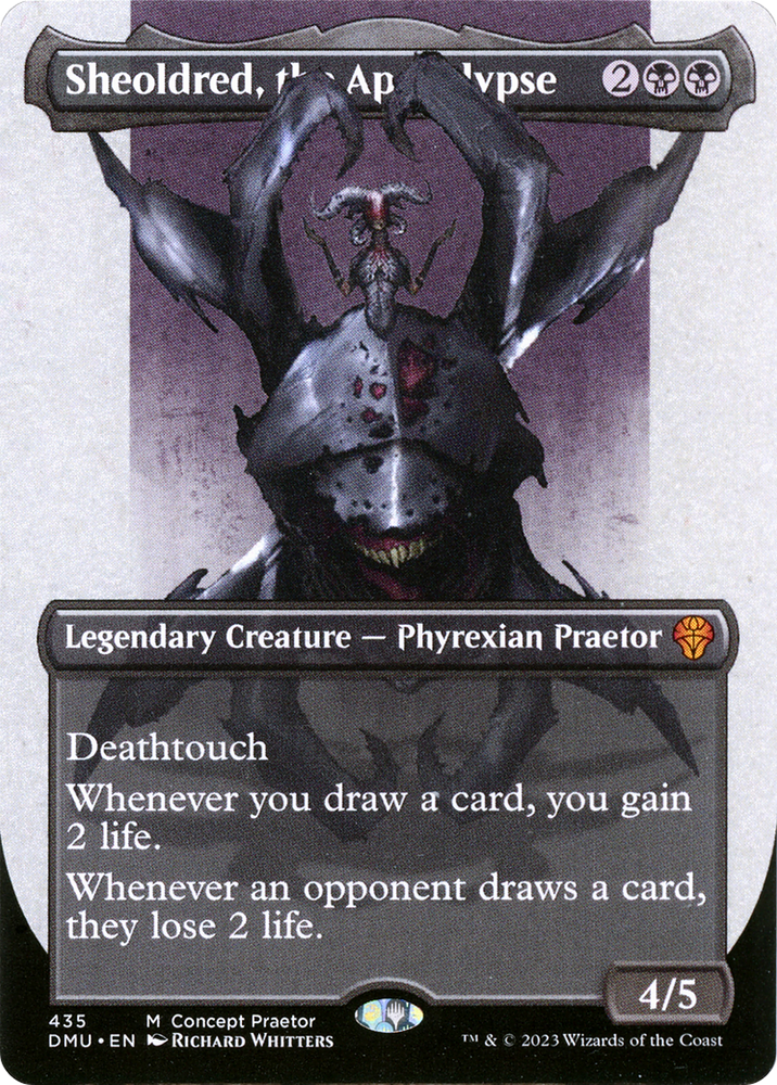 all borderless mtg cards Raise the Past (#300) (borderless) target opponent reveals their hand Sheoldred, the Apocalypse (Borderless Concept
