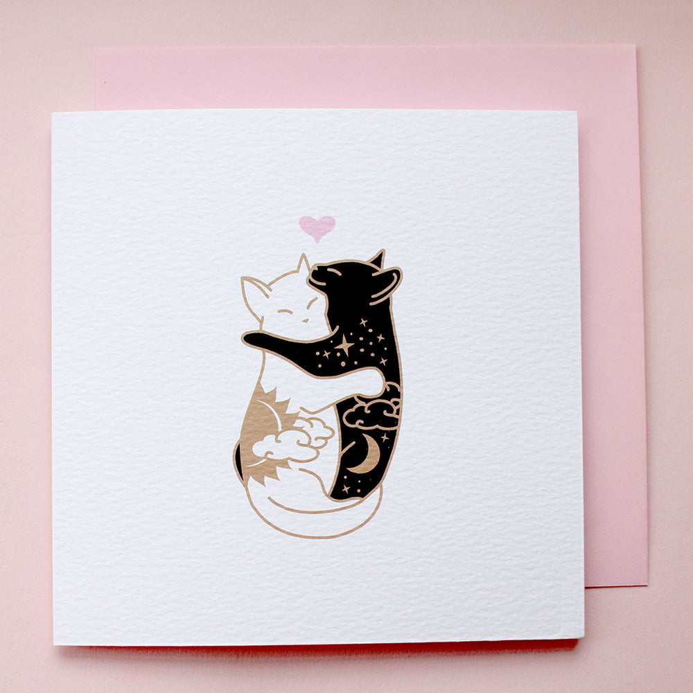 Day and Night Hugging Cats Card by Glitter Punk