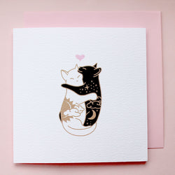 Day and Night Hugging Cats Card by Glitter Punk