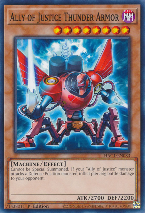 yugioh ally of justice cards Ally of Justice Thunder Armor [HAC1-EN083] Common