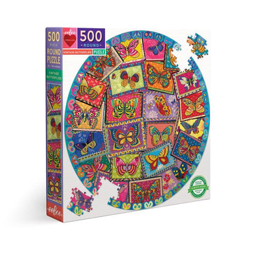 eeBoo: Vintage Butterflies 500 Piece Round Puzzle