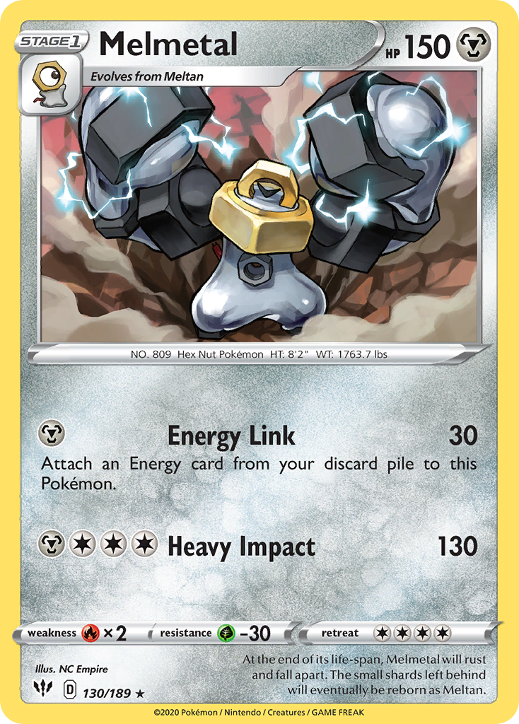Melmetal 130/189 - SWSH03 Darkness Ablaze Heavily Played Melmetal 130/189 - SWSH03 Darkness Ablaze Heavily Played
