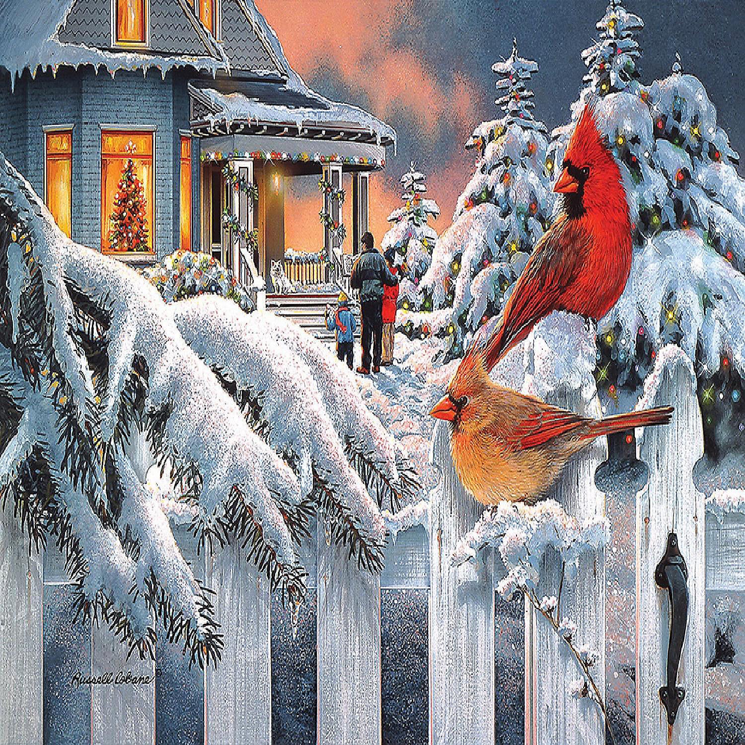SunsOut: Russel Cobane - Cardinals At Home For Christmas 300 Piece Puzzle